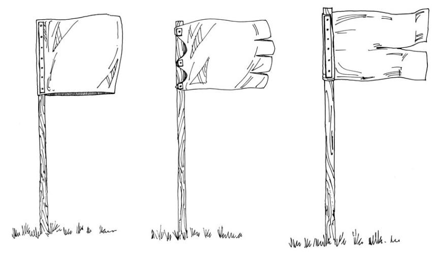 Drawing showing three different types of flags that can be used to deter geese
