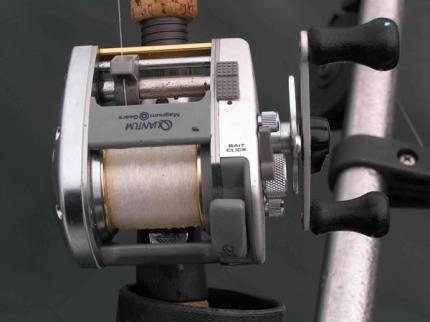 Closeup photo of a level wind reel with direct drive feature