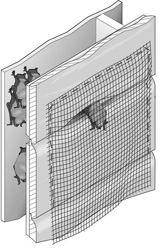 A one-way door allows bats to exit a structure, but prevents them from reentering. Hang a sheet of construction grade plastic, screen-door material, or lightweight polypropylene netting (1/2 inch mesh) over the exit. Use staples or duct tape to attach the material to the building. The one-way door should extend 18 to 24 inches below the bottom edge of the opening. Leave the material loose enough to flop back after each bat exits.