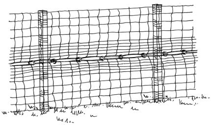 A drawing shows two lengths of fencing tied together with wire.