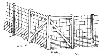 A drawing of a woven wire fence.