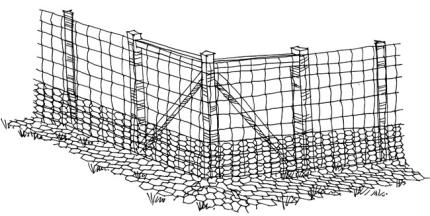 Chicken wire laid out at the foot of a fence can prevent digging under it. 