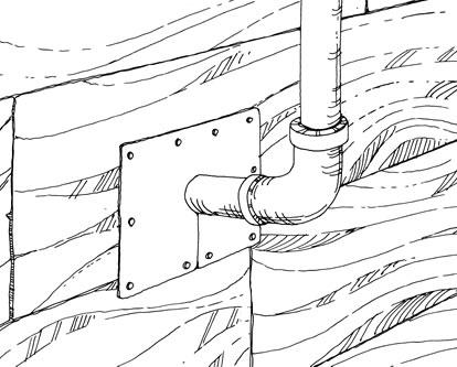 A drawing shows how to install metal sheets around pipes to prevent rat entry.