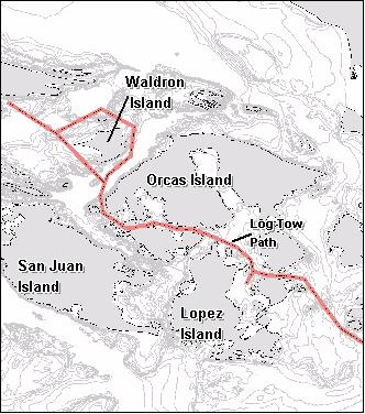 San Juan Islands log tow routes