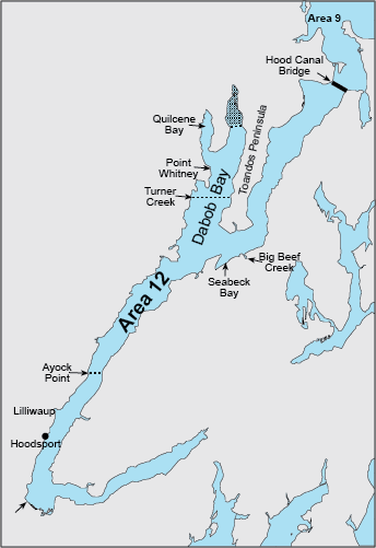 Map depicting boundaries of crab area 12 south of Ayock Point